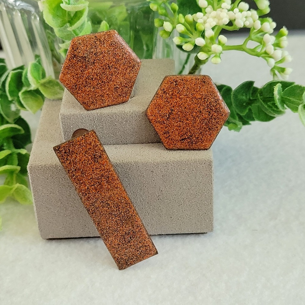 Vintage Copper Tone Cufflinks Tie Clip Set Hexagon Textured Mid-Century Men's